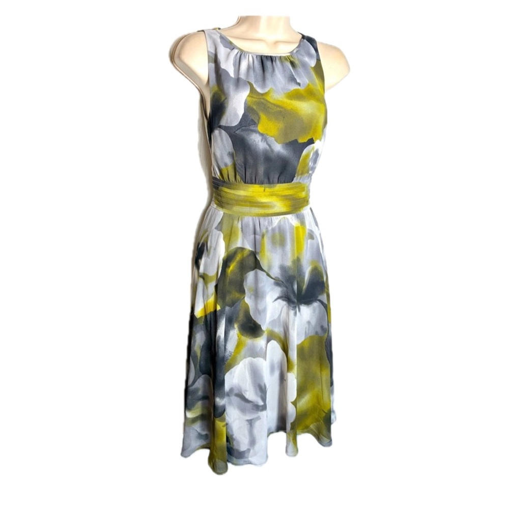 Ann Taylor Petites Elegant Green & Gray Floral Sleeveless Midi Dress! Size 10P!